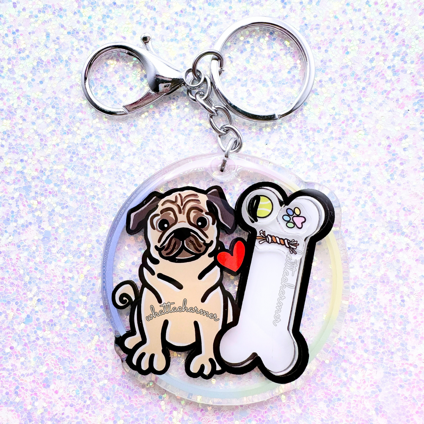 Fawn Pug Shaker Keychain