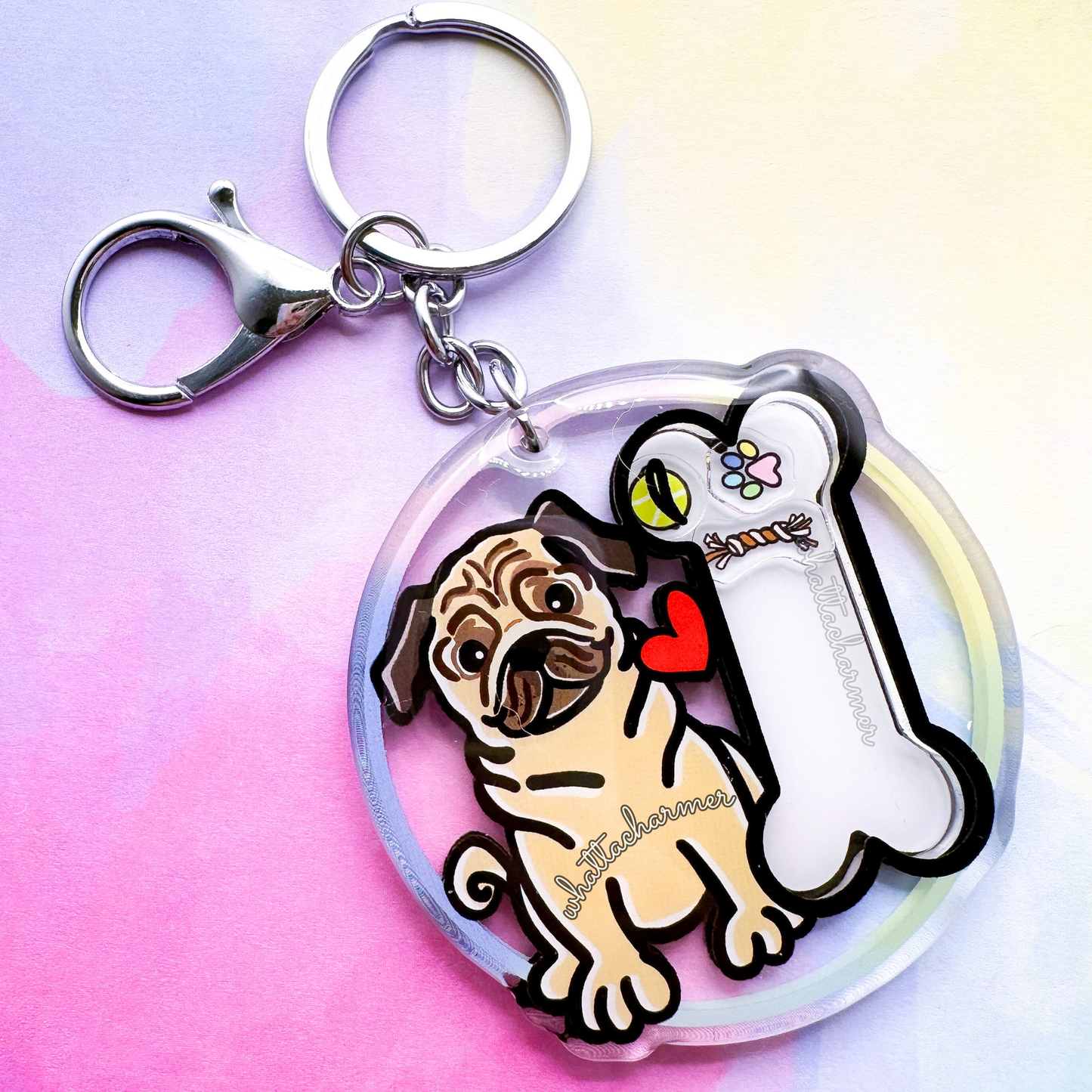 Fawn Pug Shaker Keychain