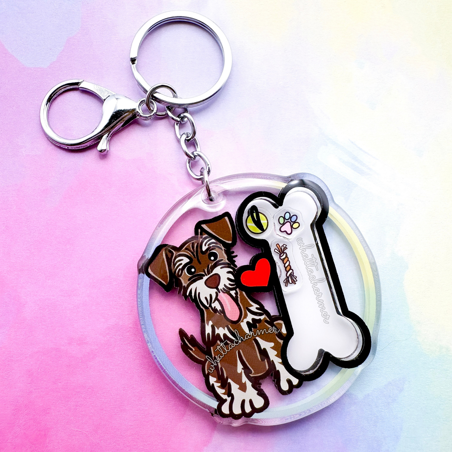 Liver and Tan Schnauzer Shaker Keychain