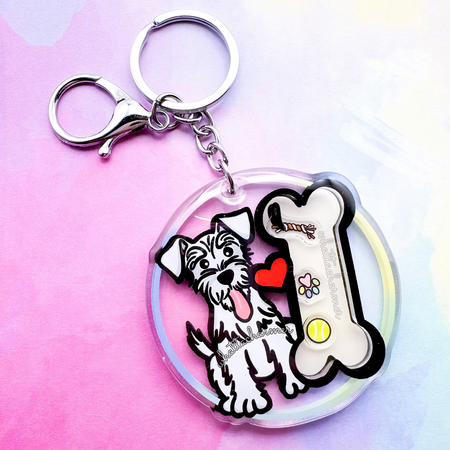 White Schnauzer Shaker Keychain