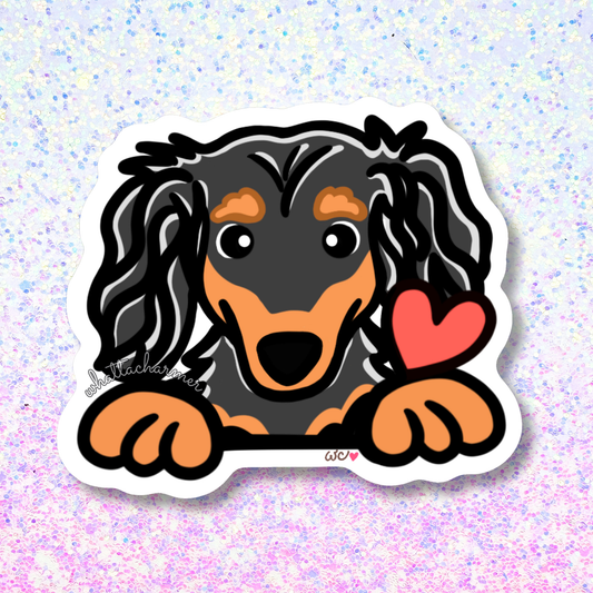 Longhaired Black and Tan Dachshund Vinyl Sticker