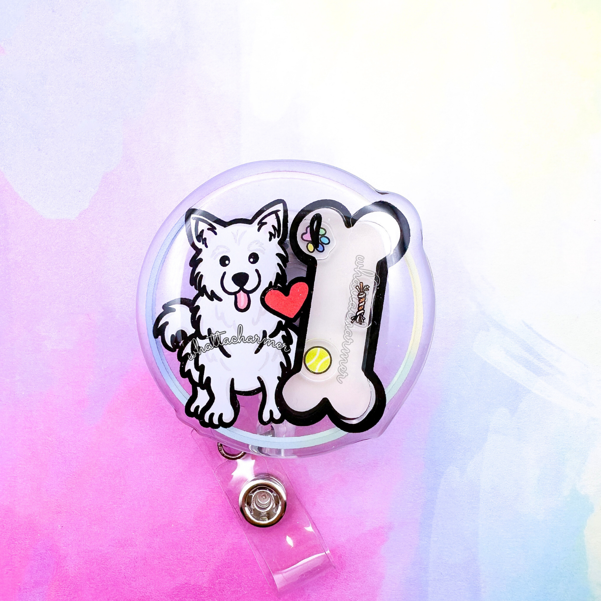 American Eskimo Dog Shaker Badge Reel