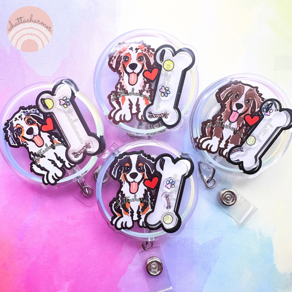 Blue Merle Australian Shepherd Shaker Badge Reel