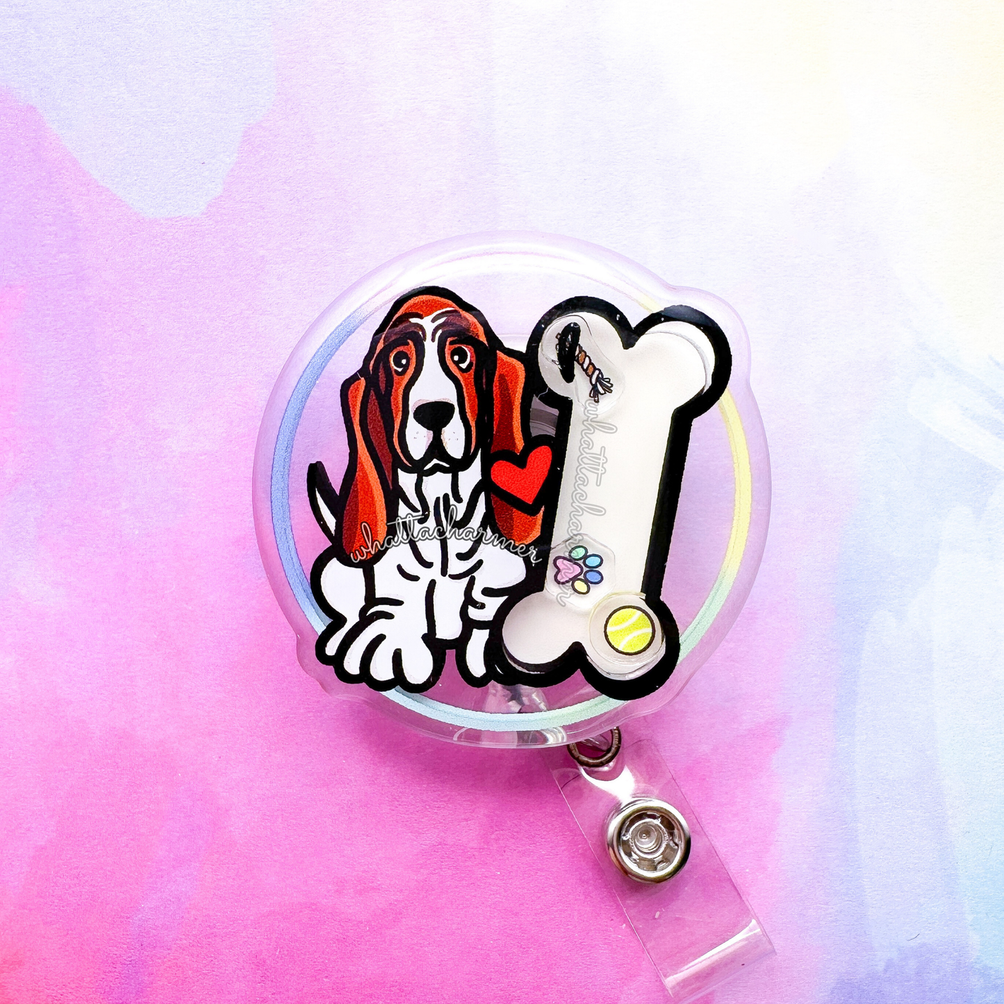 Red Basset Hound Shaker Badge Reel
