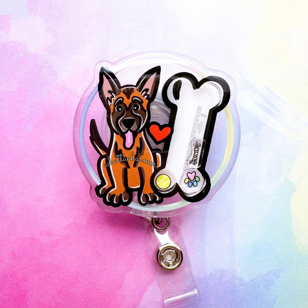 Red Belgian Malinois Shaker Badge Reel