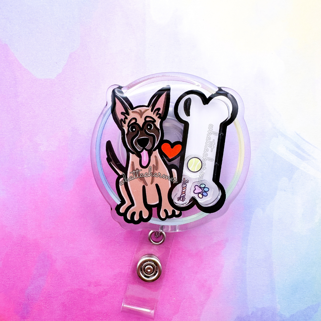 Tan Belgian Malinois Shaker Badge Reel