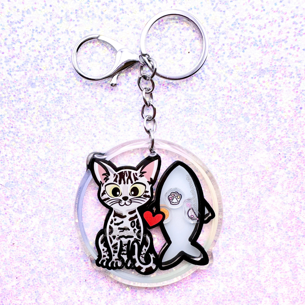 Silver Bengal Cat Keychain