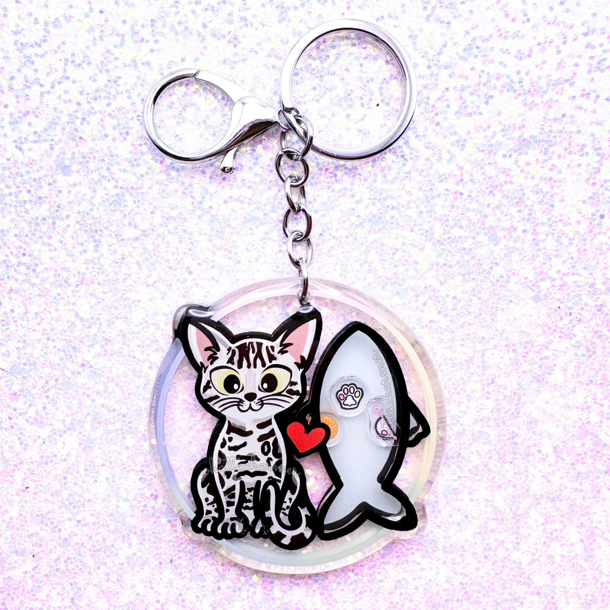 Silver Bengal Cat Keychain