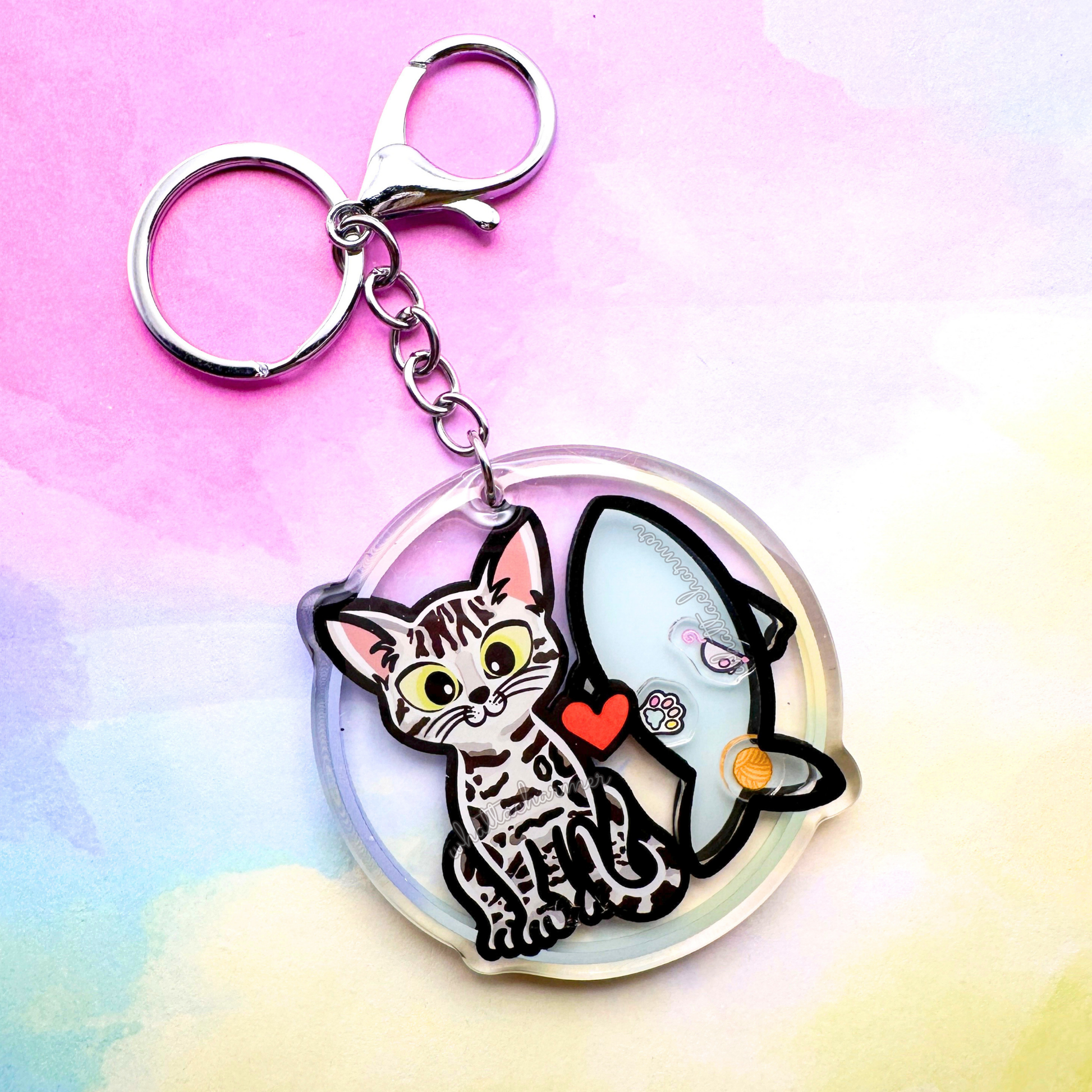 Silver Bengal Cat Keychain