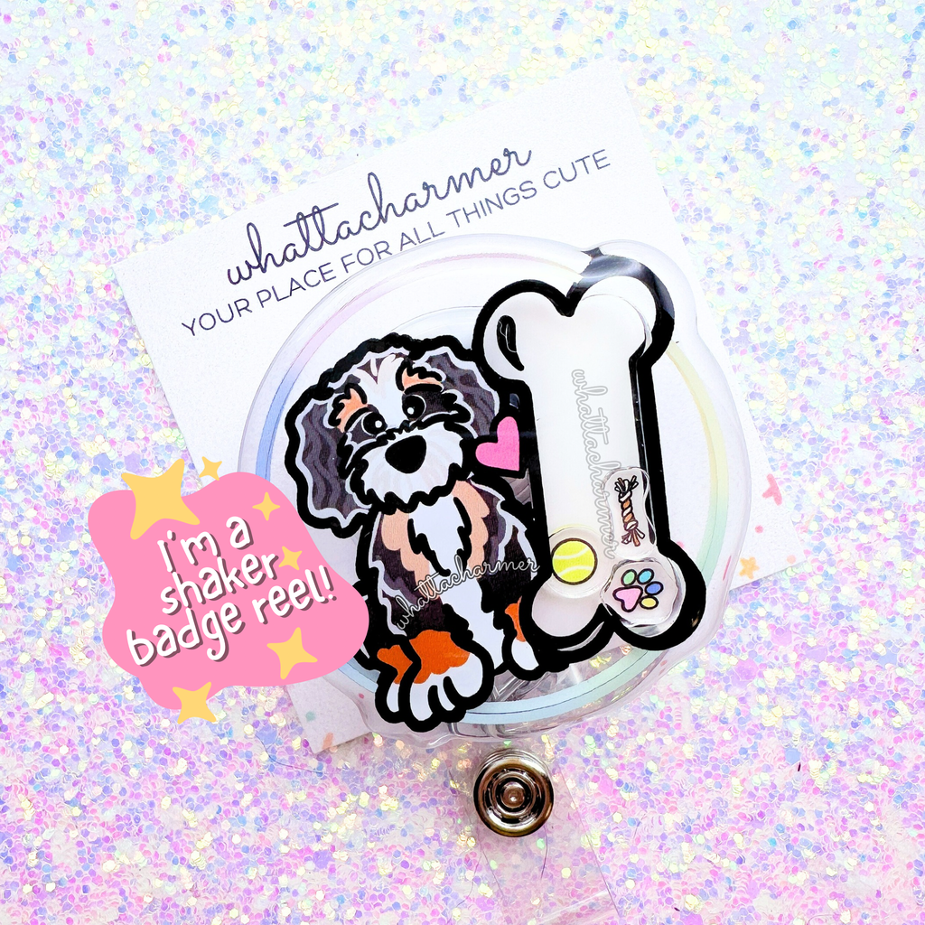 Bernedoodle Shaker Badge Reel