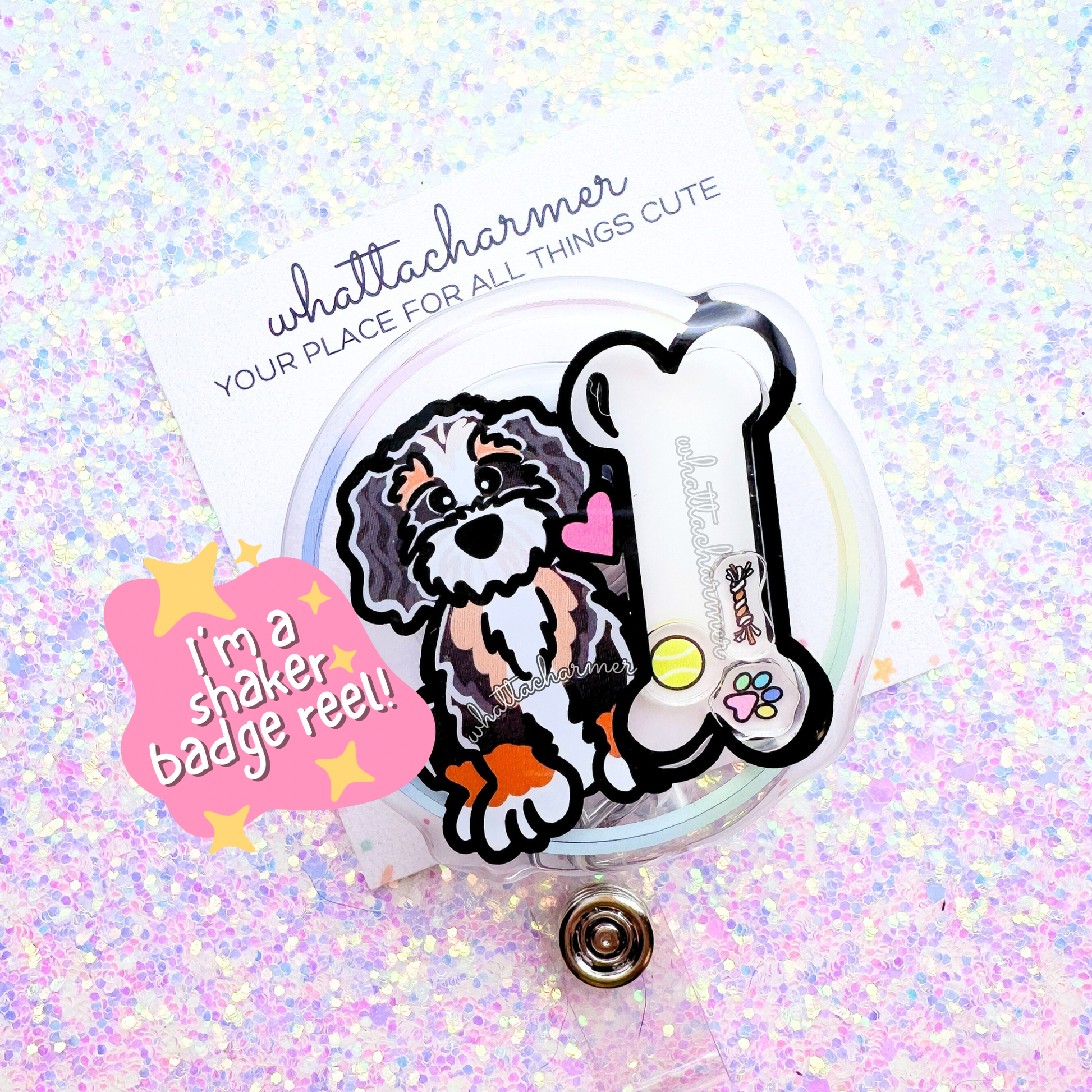 Bernedoodle Shaker Badge Reel