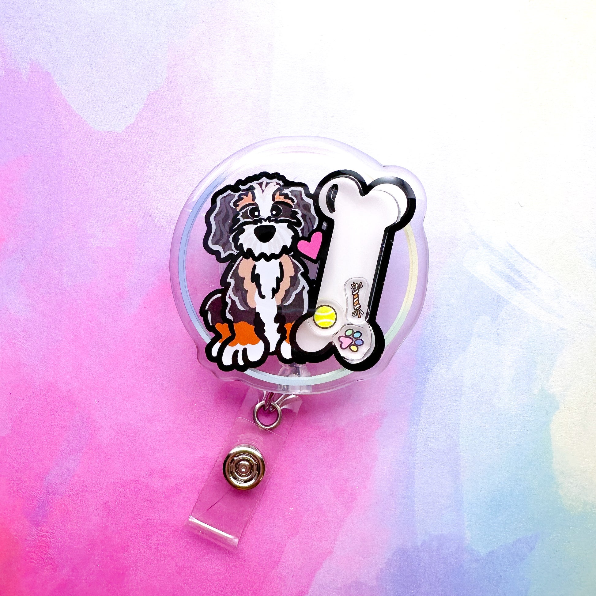 Bernedoodle Shaker Badge Reel