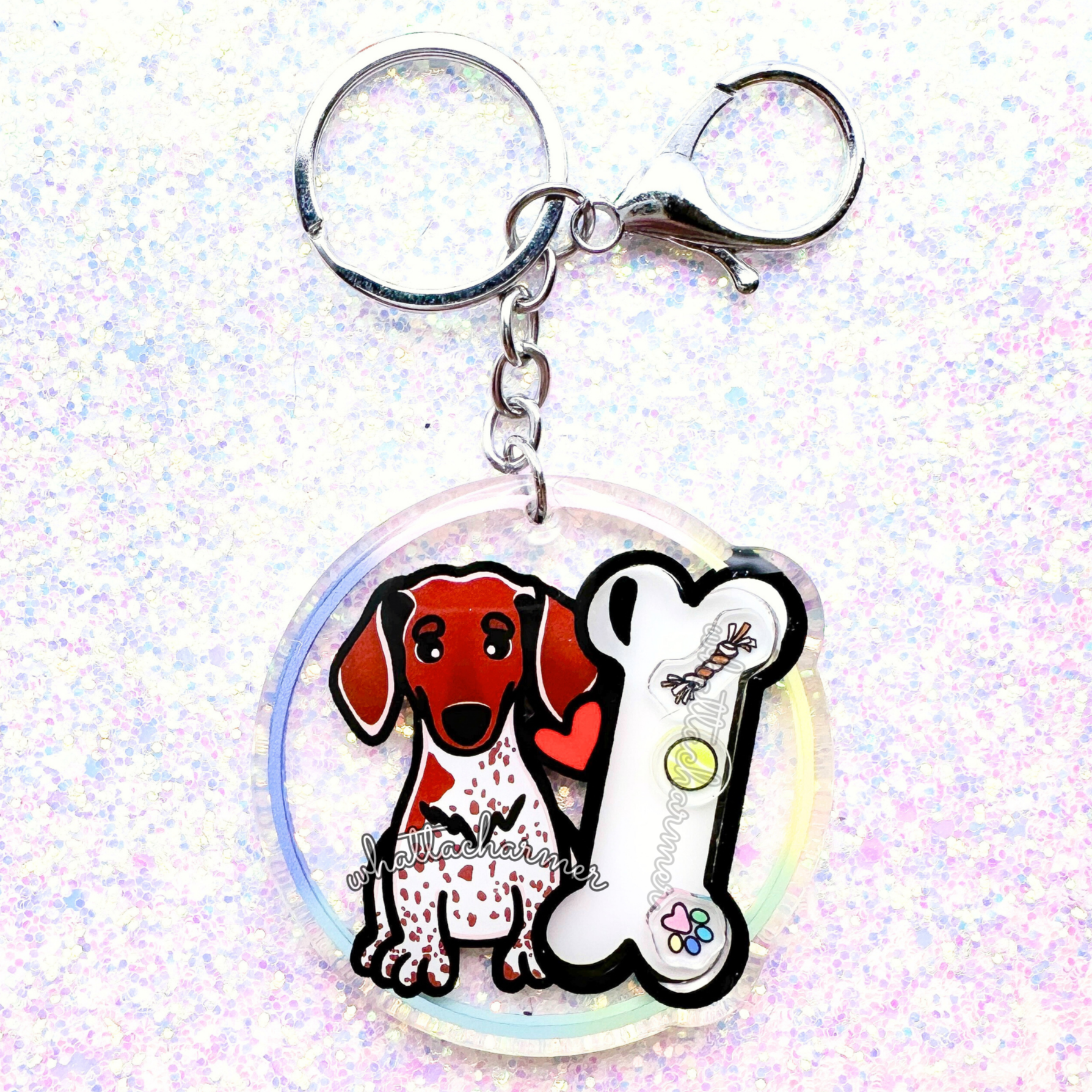 Smooth Red Piebald Dachshund Keychain