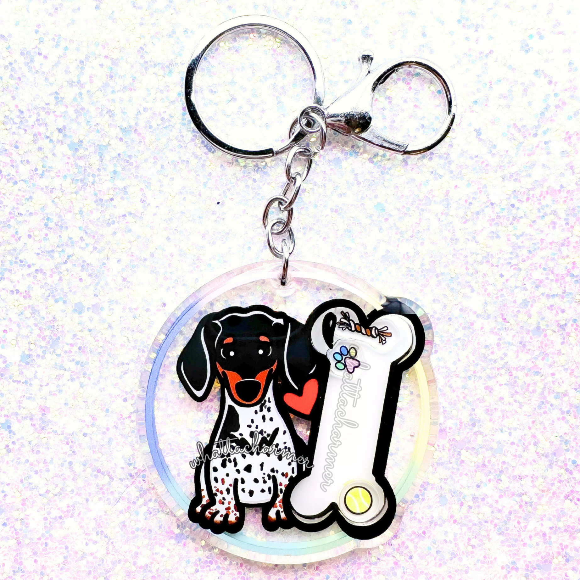 Smooth Black and Tan Piebald Dachshund Keychain