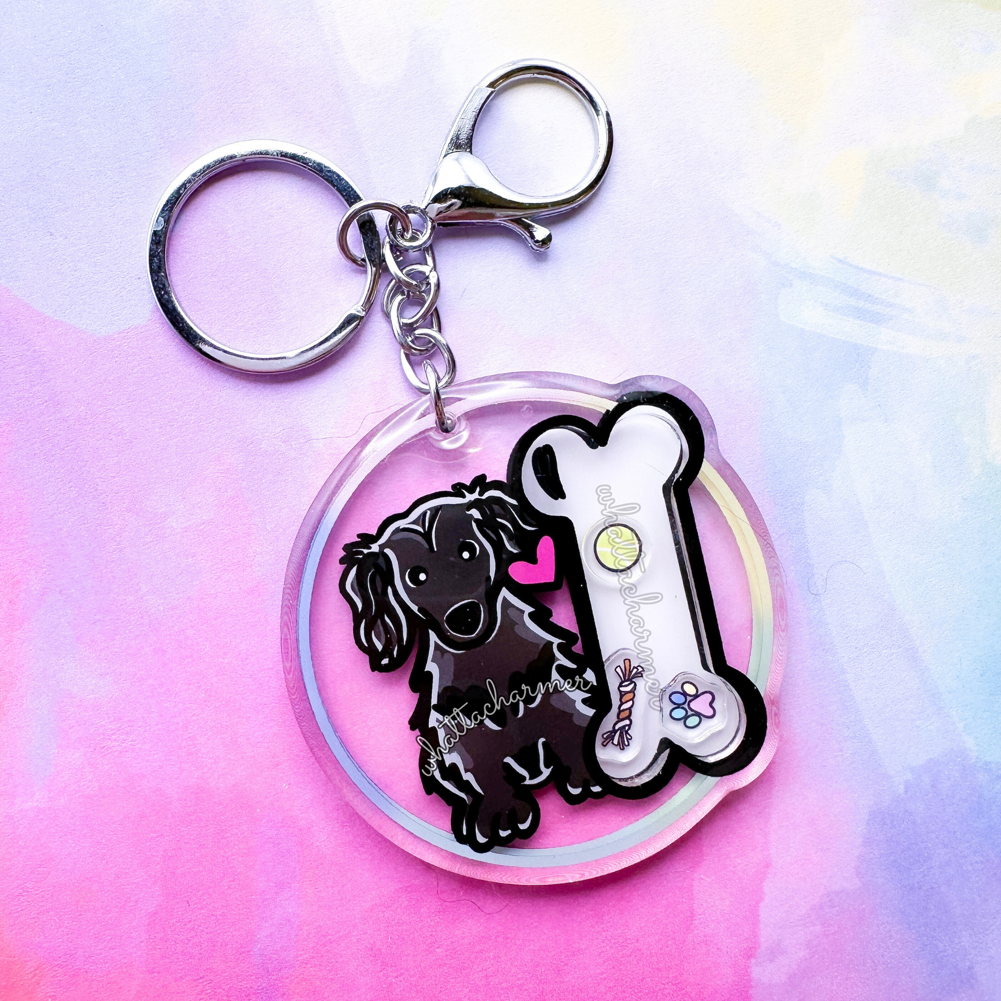 Longhaired Black Dachshund Keychain