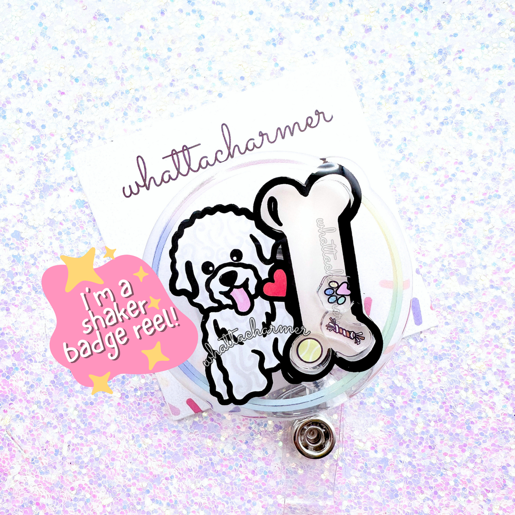 Bichon Frise Shaker Badge Reel