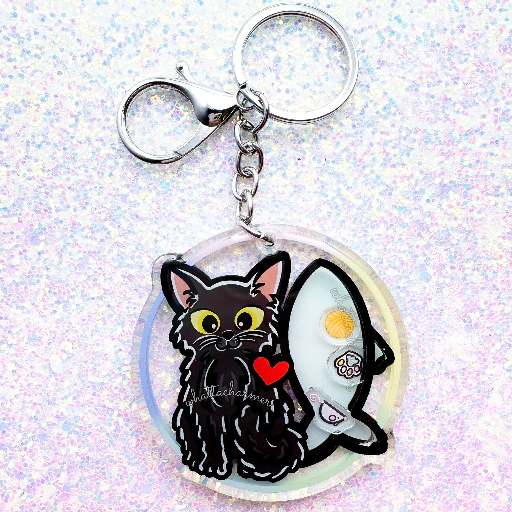 Longhaired Black Cat Keychain
