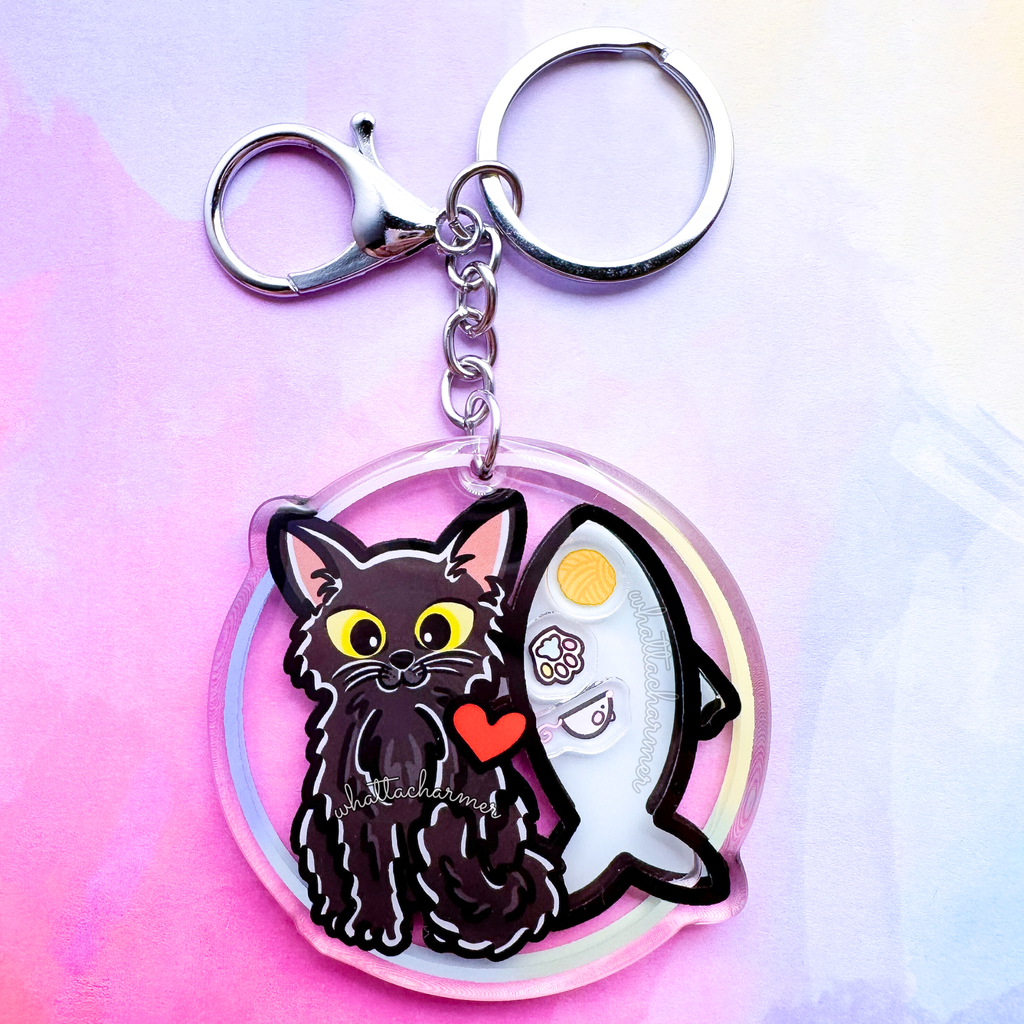 Longhaired Black Cat Keychain