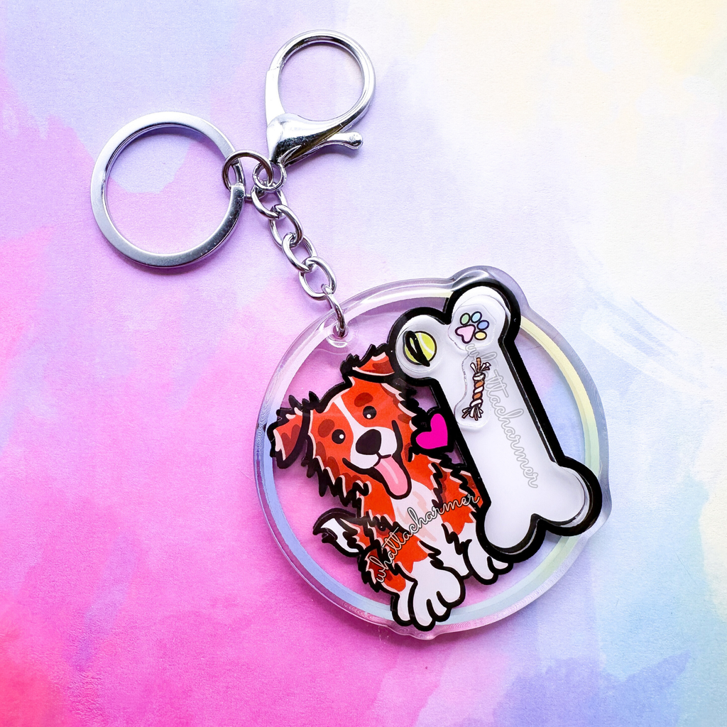 Red Border Collie Keychain