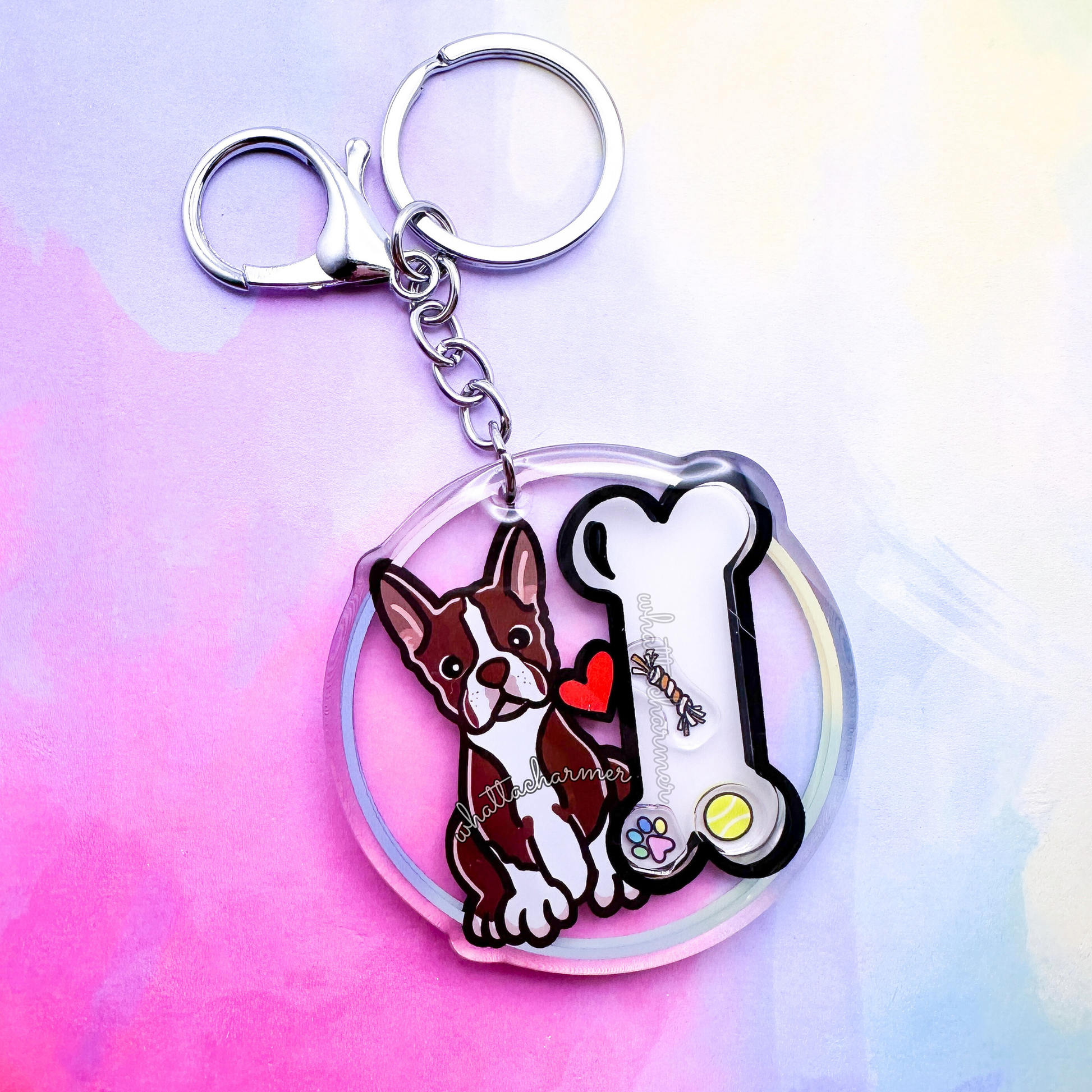 Seal Boston Terrier Keychain