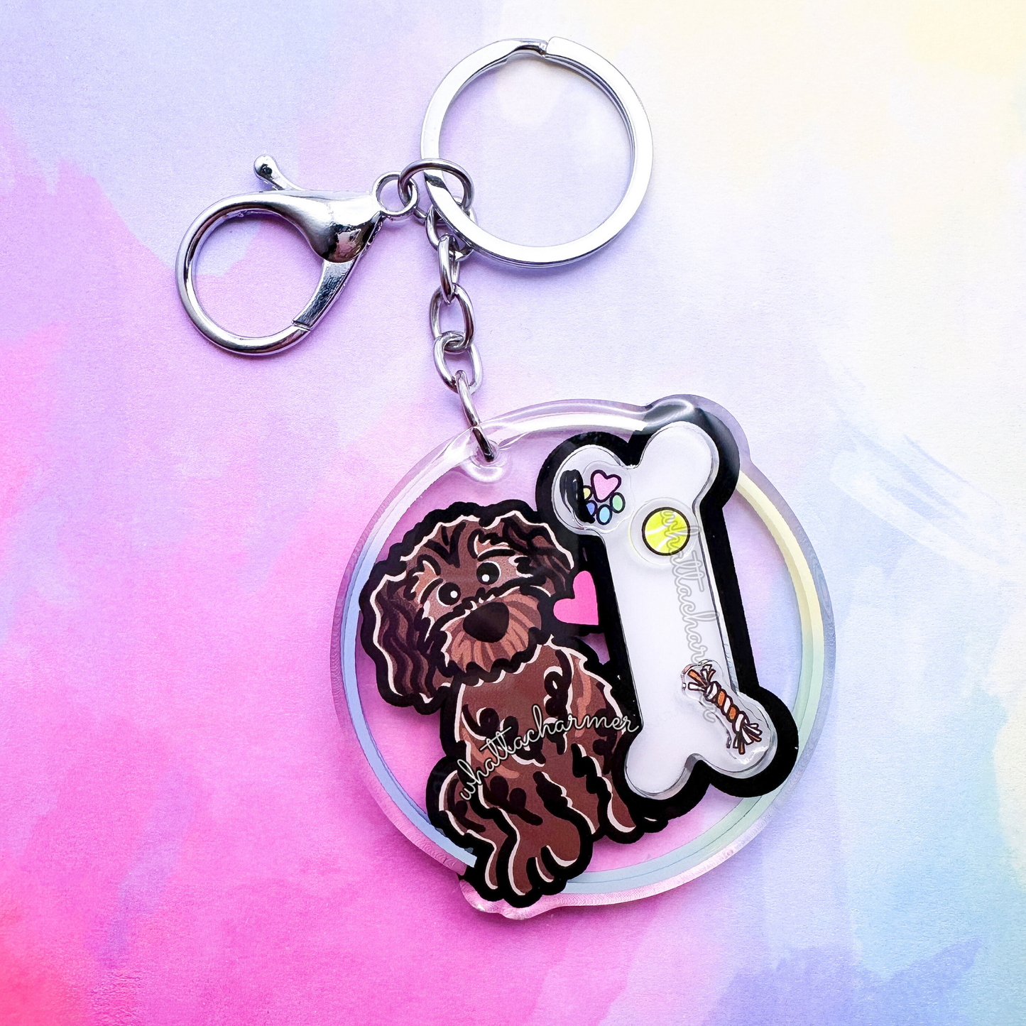 Brown Goldendoodle Shaker Keychain