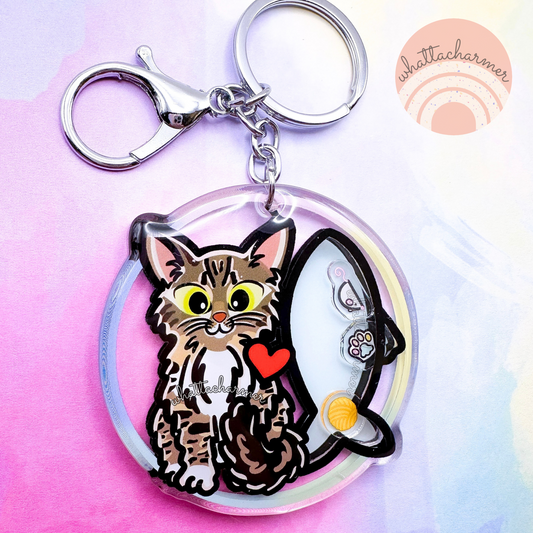 Brown Tabby Norwegian Forest Cat Keychain