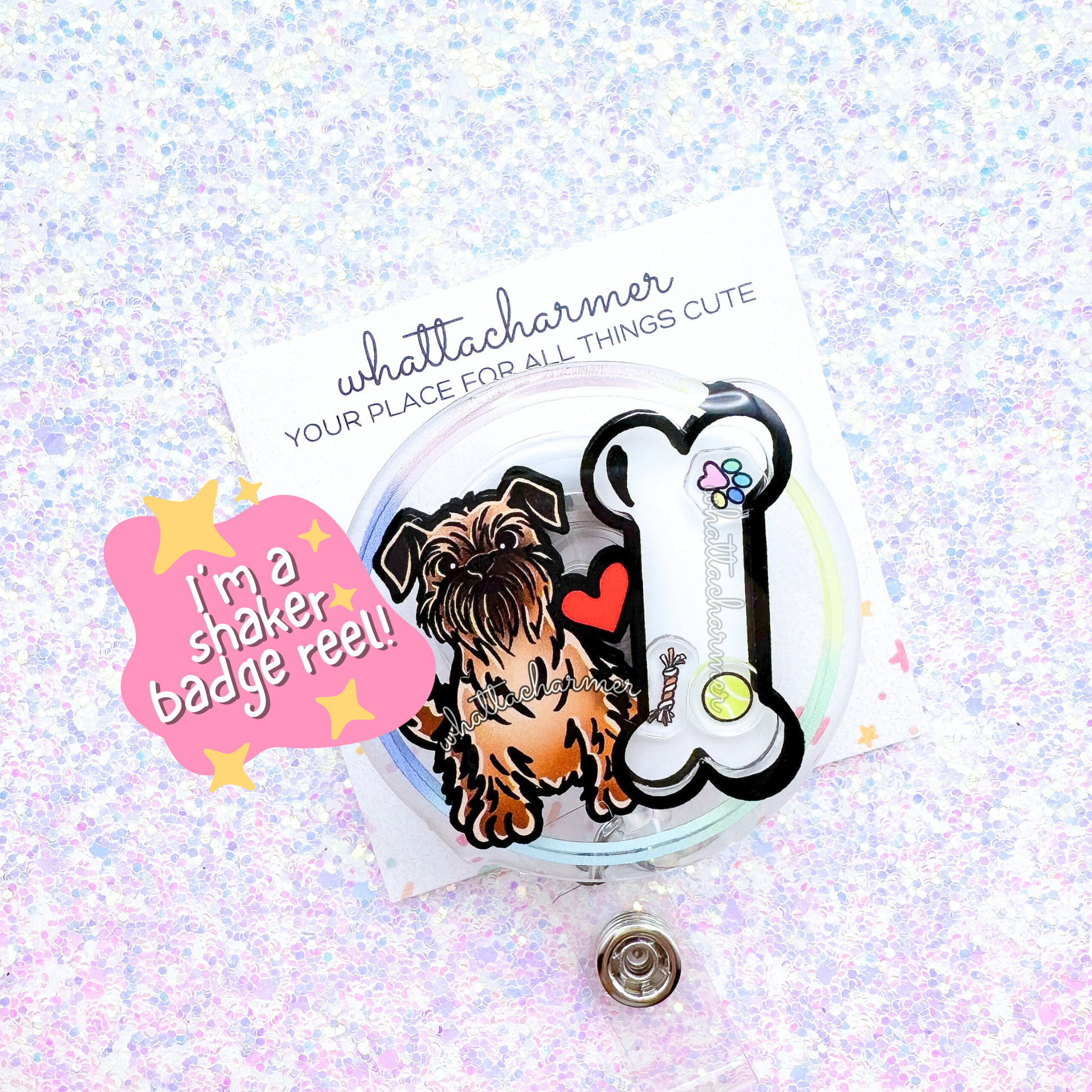 Rough Belge Brussels Griffon Shaker Badge Reel