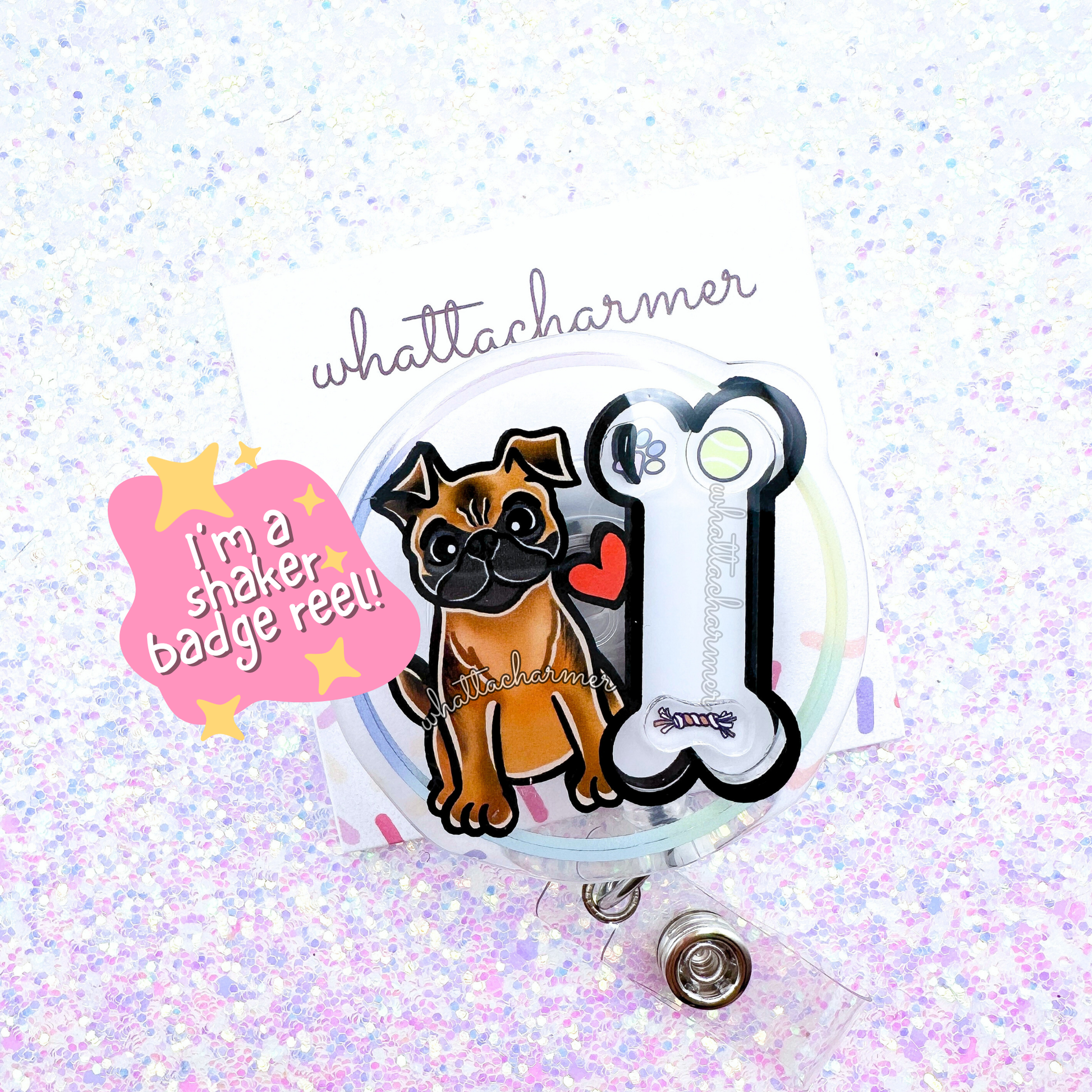 Smooth Tan Brussels Griffon Shaker Badge Reel