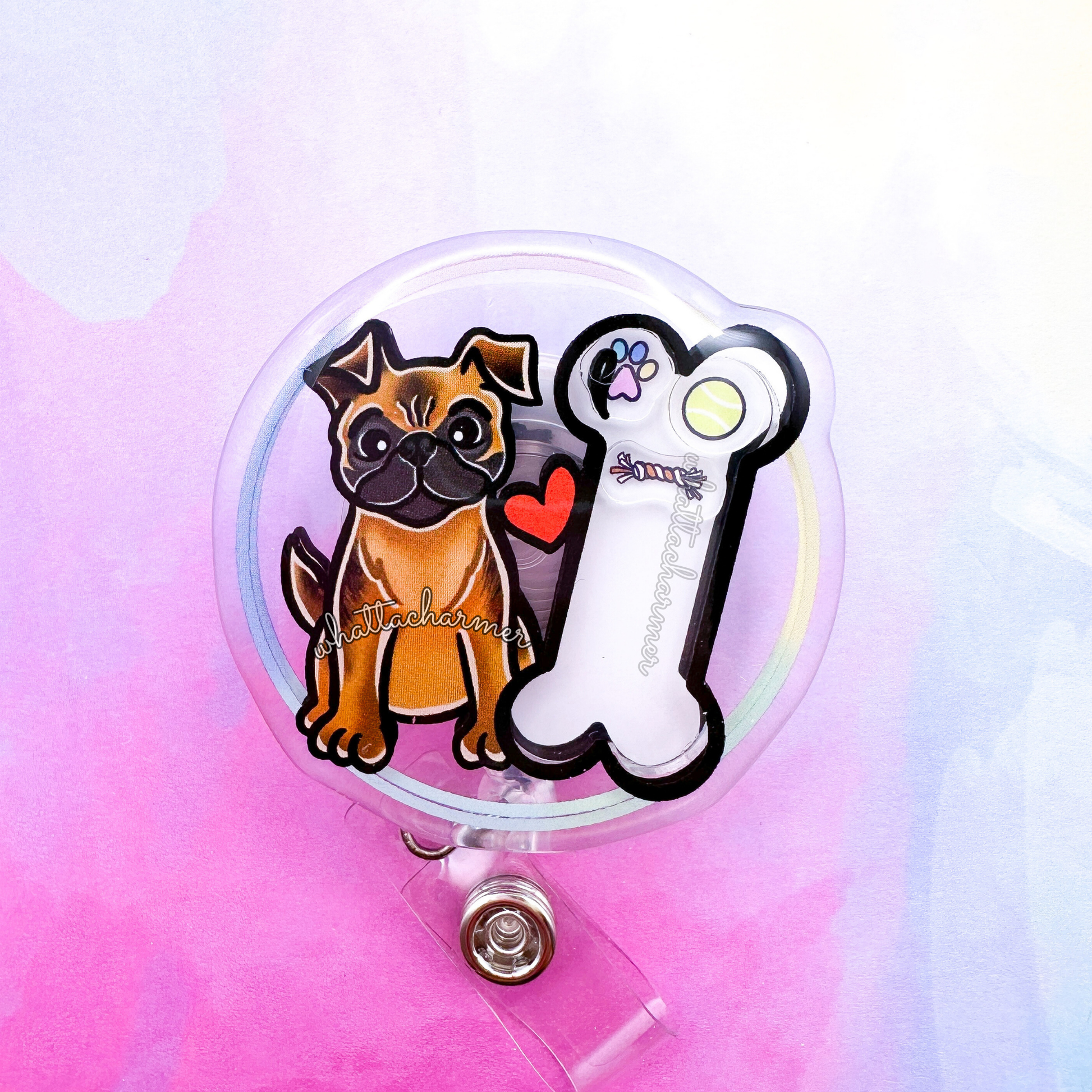 Smooth Tan Brussels Griffon Shaker Badge Reel