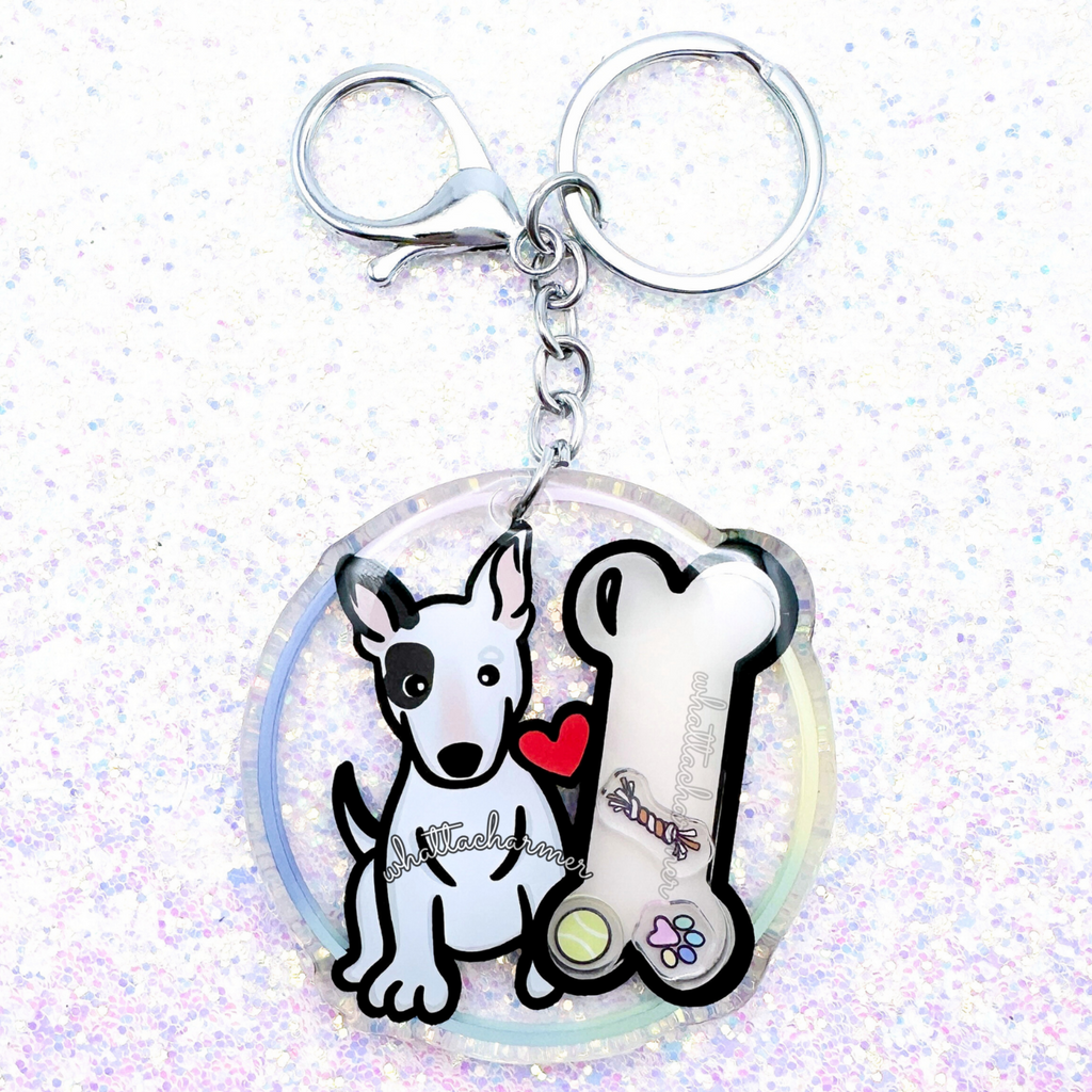 Black Patch White Bull Terrier Keychain