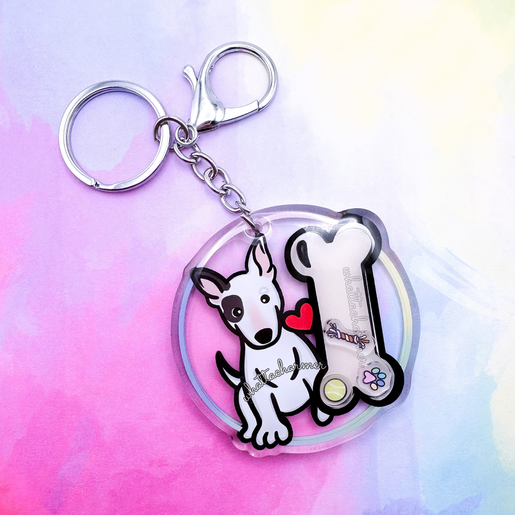 Black Patch White Bull Terrier Keychain