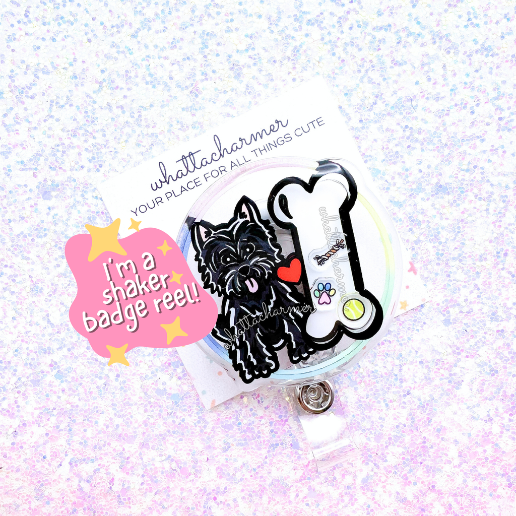 Black Cairn Terrier Shaker Badge Reel