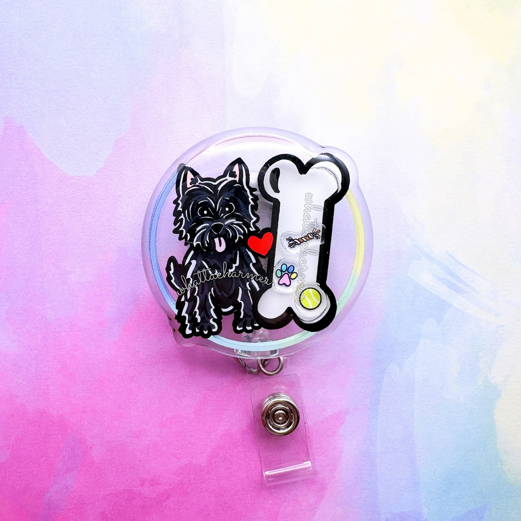 Black Cairn Terrier Shaker Badge Reel