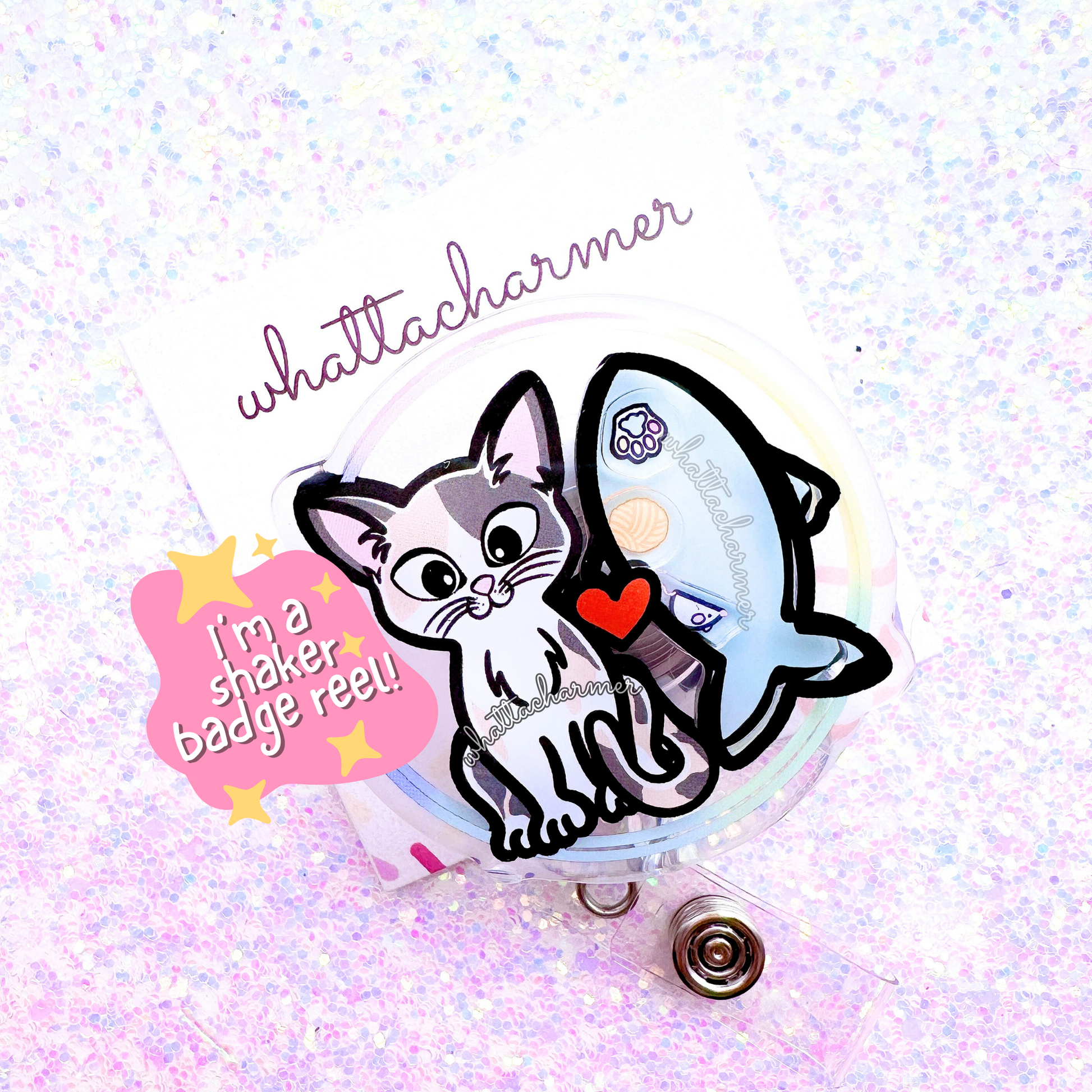 Diluted Calico Cat Shaker Badge Reel