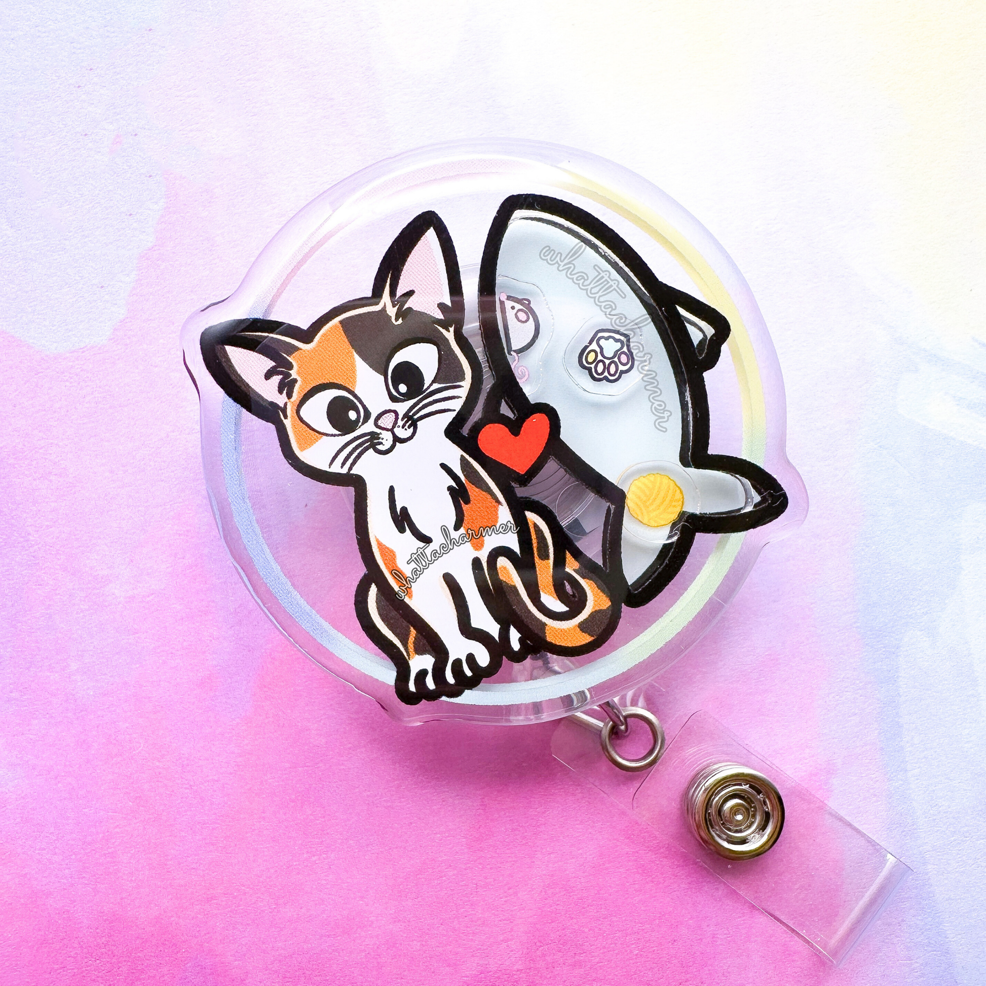 Shorthaired Calico Cat Shaker Badge Reel