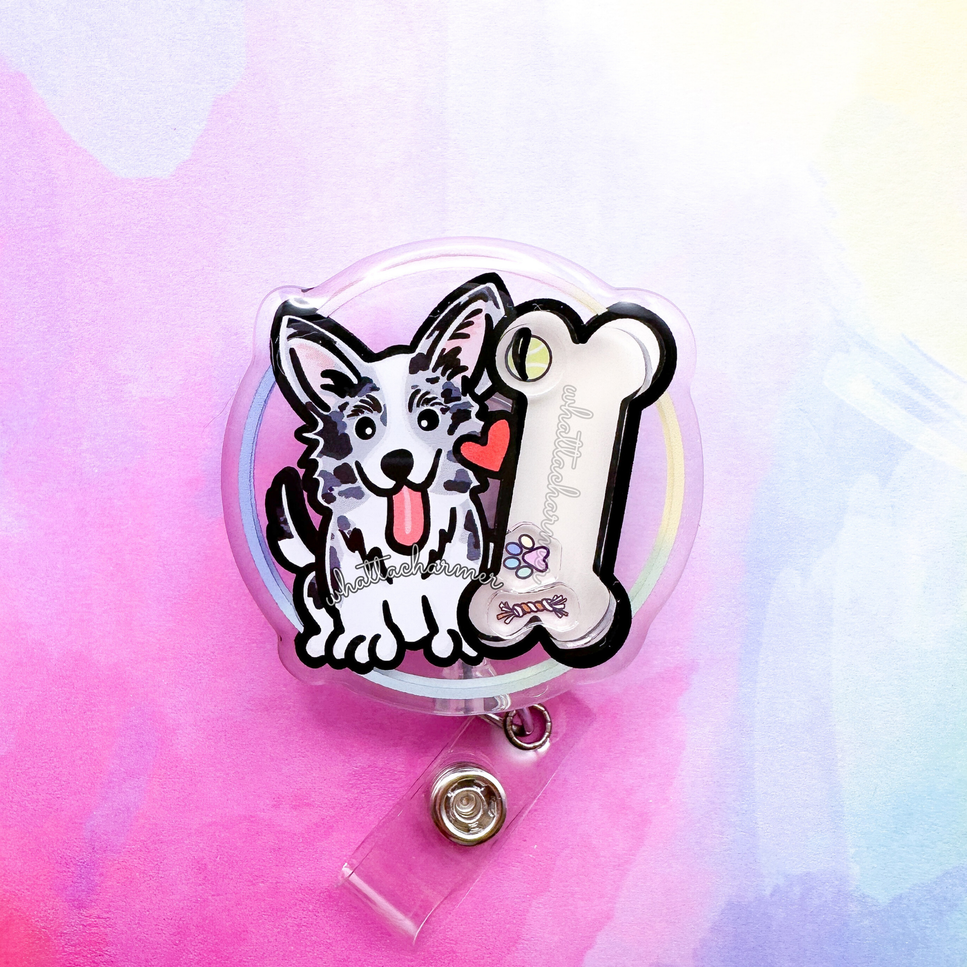 Blue Merle Cardigan Welsh Corgi Shaker Badge Reel