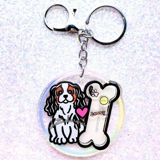 Black Tri Cavalier King Charles Spaniel Shaker Keychain