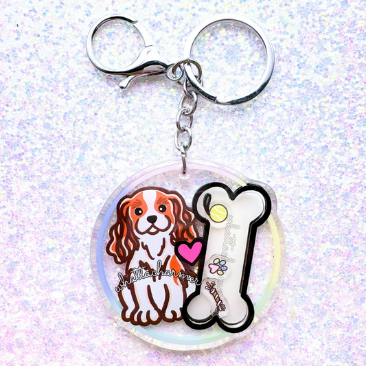 Red and White Cavalier King Charles Spaniel Shaker Keychain