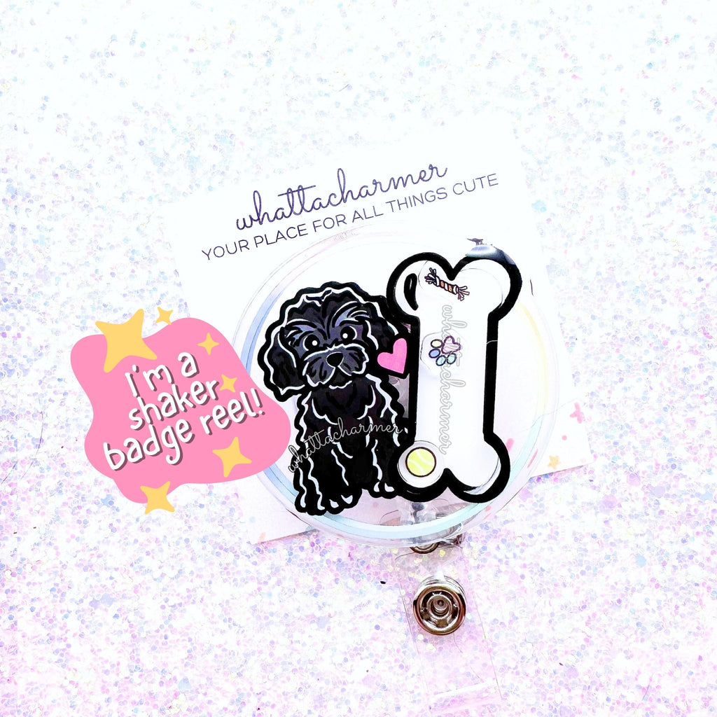 Black Cavapoo Shaker Badge Reel
