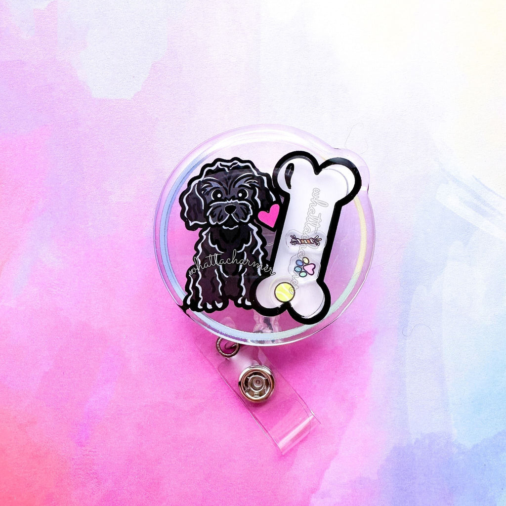 Black Cavapoo Shaker Badge Reel