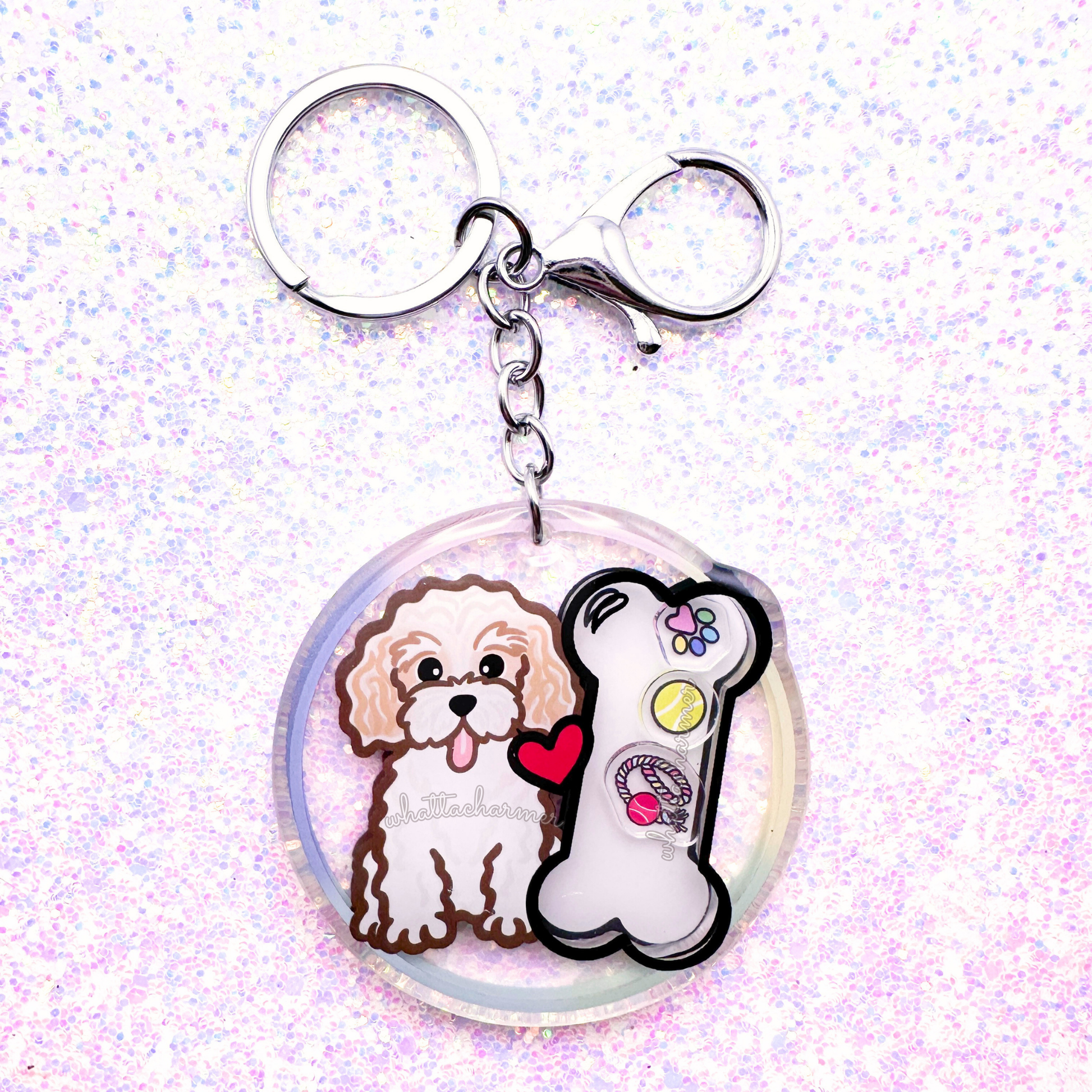 Cream and White Cavapoo Keychain