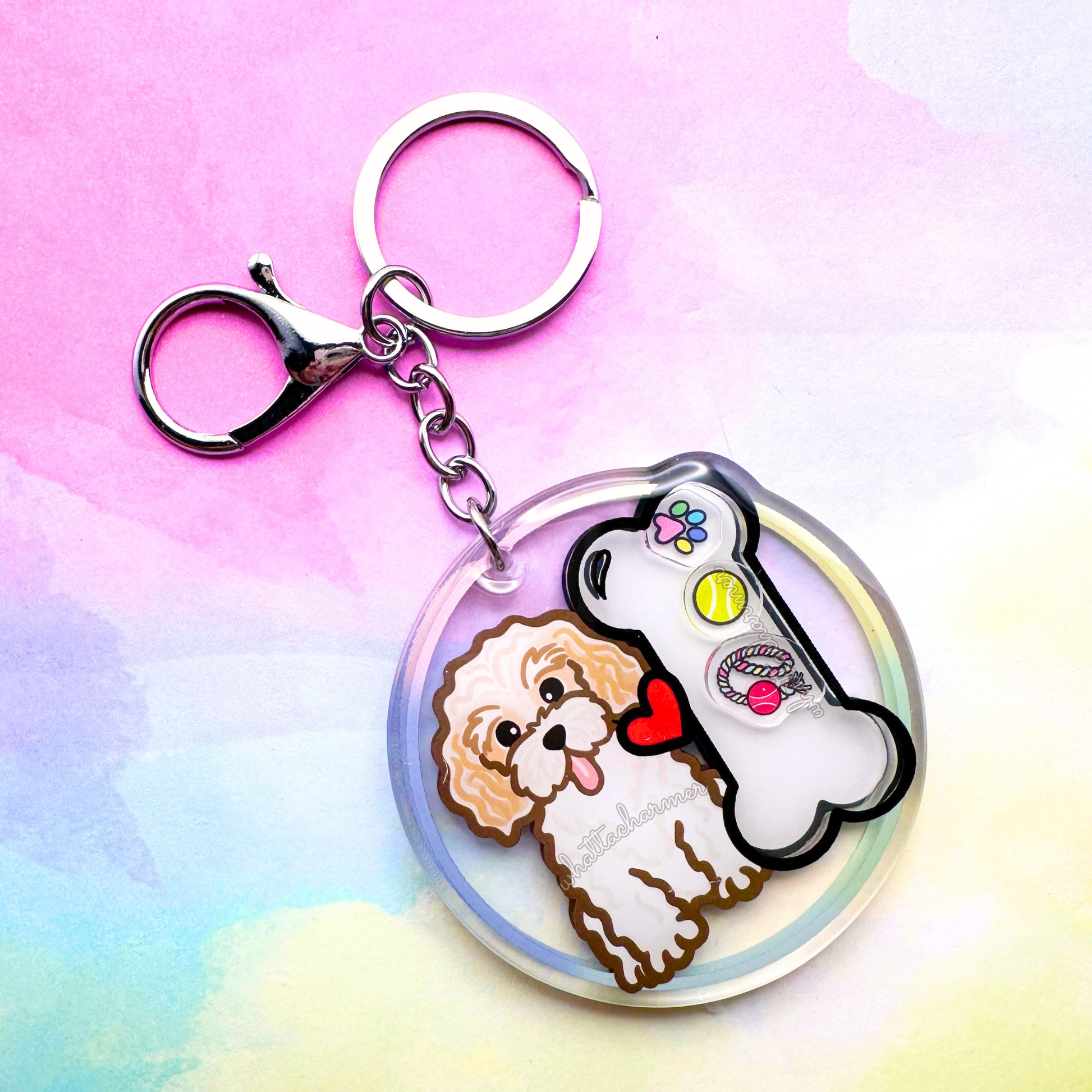Cream and White Cavapoo Keychain