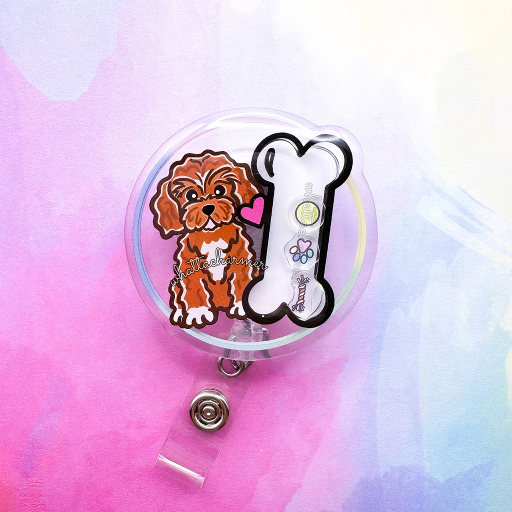 Red Cavapoo Shaker Badge Reel