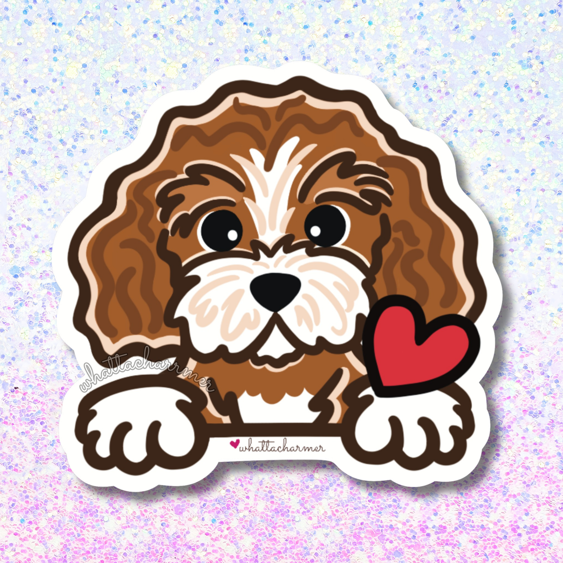 Red and White Cavapoo Sticker