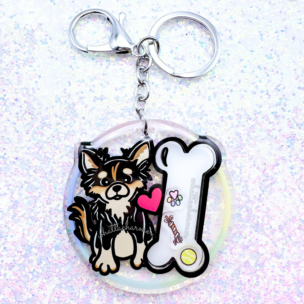 Longhaired Black and Tan Chihuahua Keychain