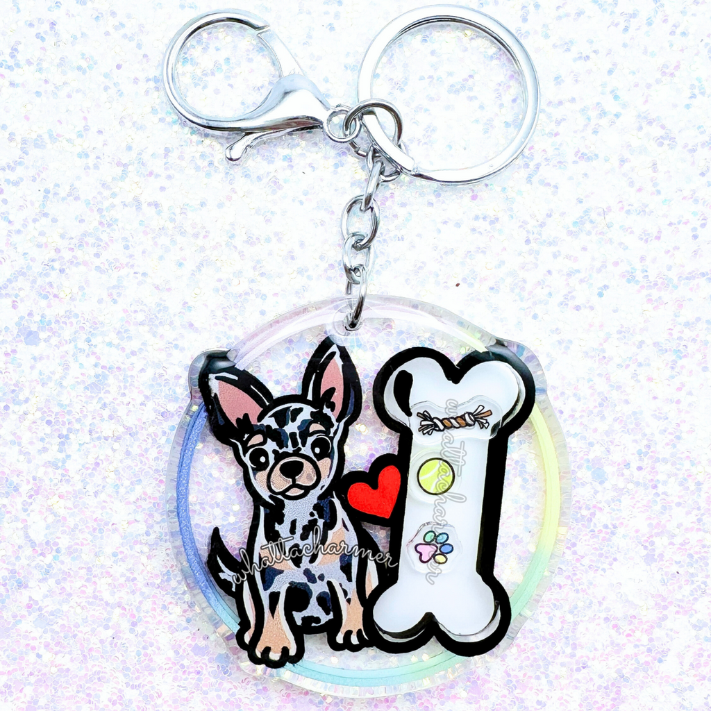 Shorthaired Blue Merle Chihuahua Keychain