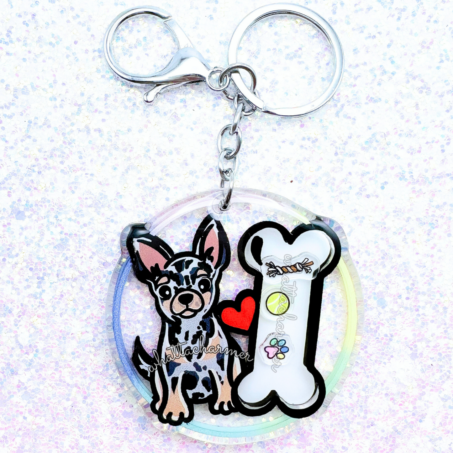 Shorthaired Blue Merle Chihuahua Shaker Keychain