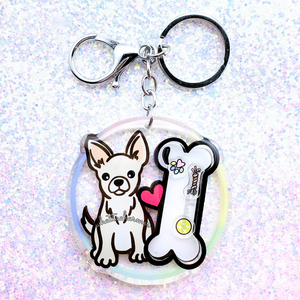 Shorthaired White Chihuahua Keychain