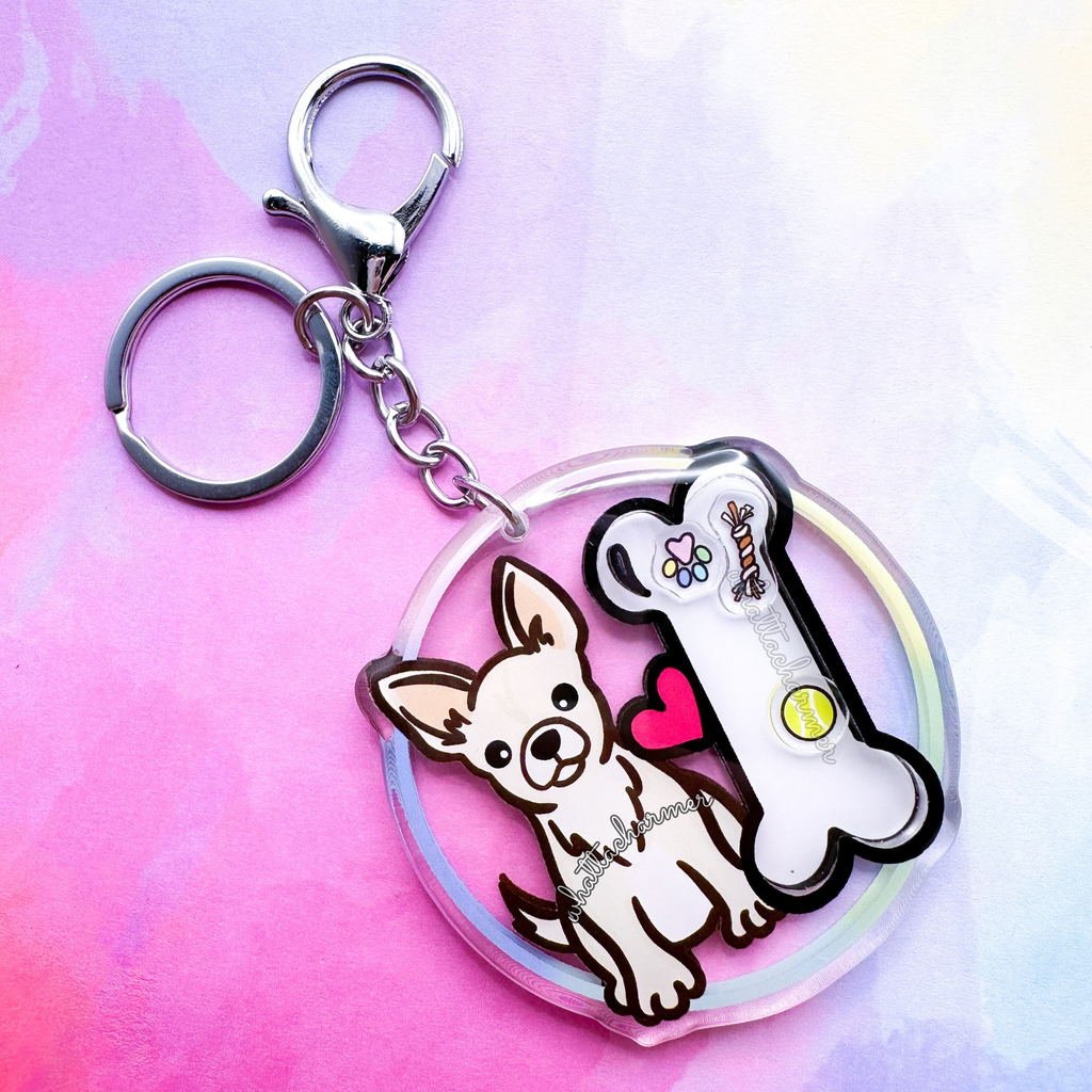 Shorthaired White Chihuahua Keychain