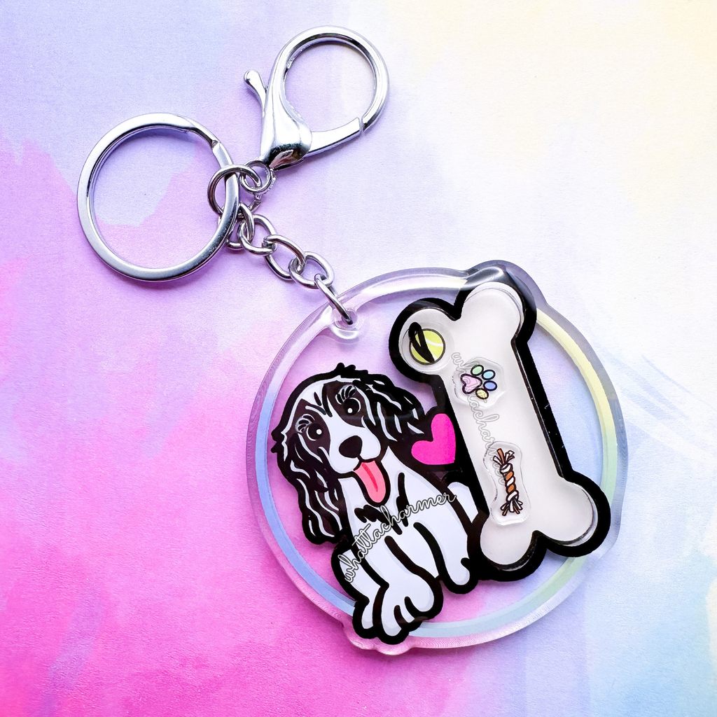 Black and White Cocker Spaniel Keychain